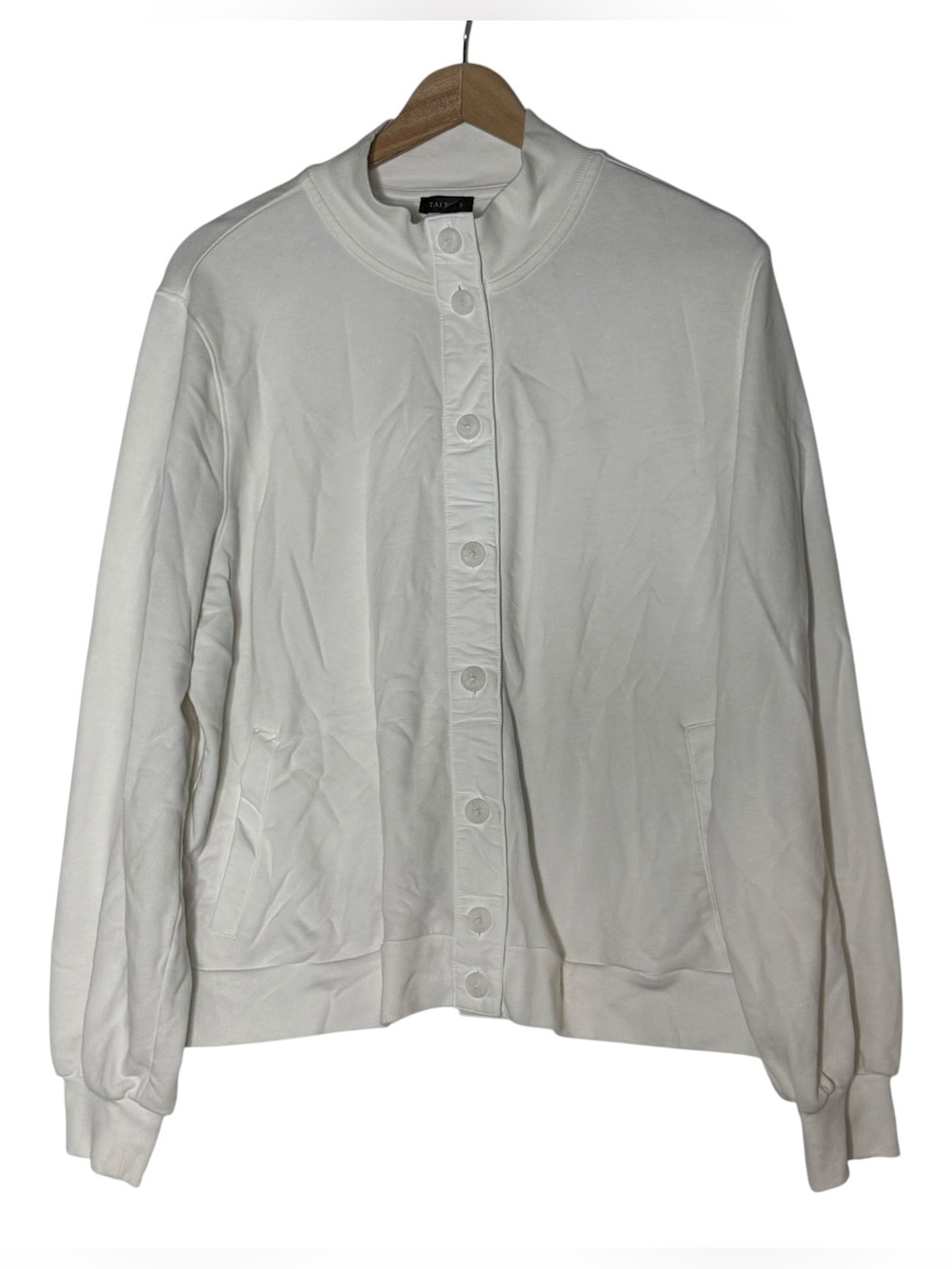 Talbots White Mock Neck Button-Front Knit Cardigan Sweater Size XL Minimalist